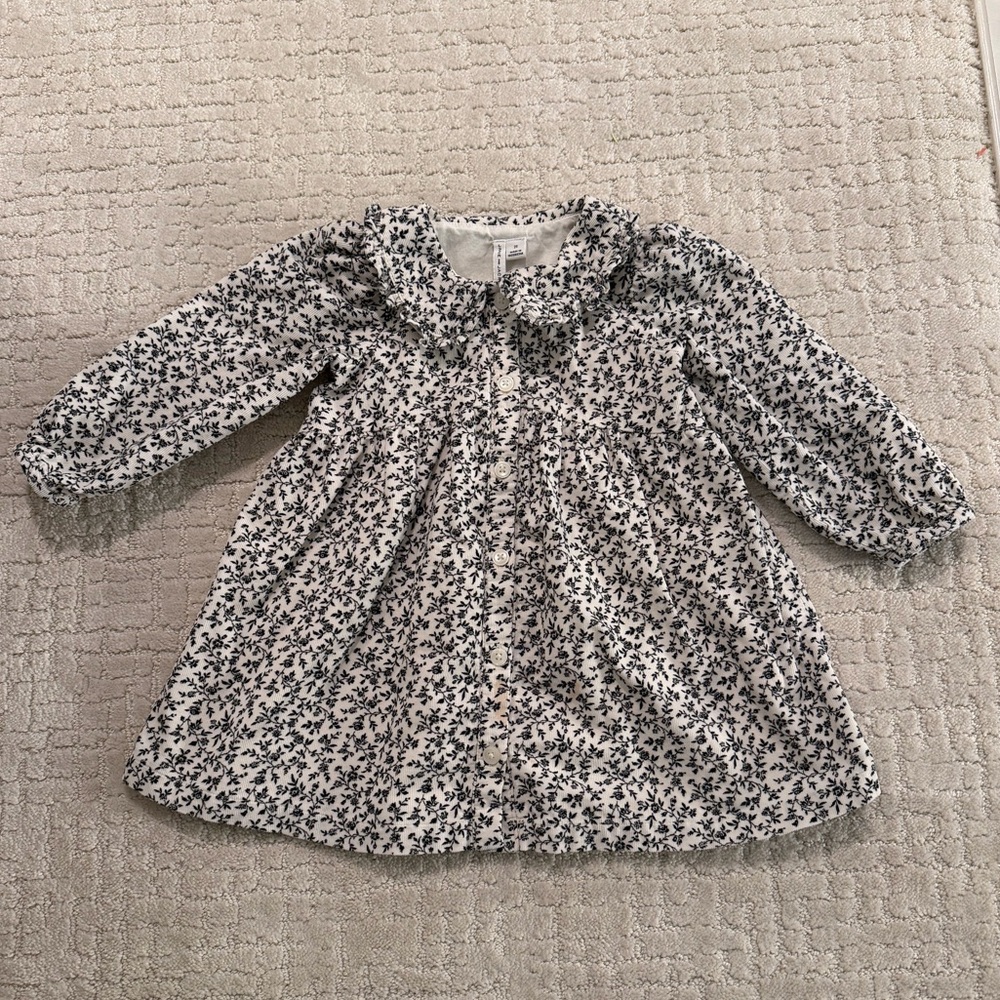 Janie & Jack Black and White Corduroy Floral Dress